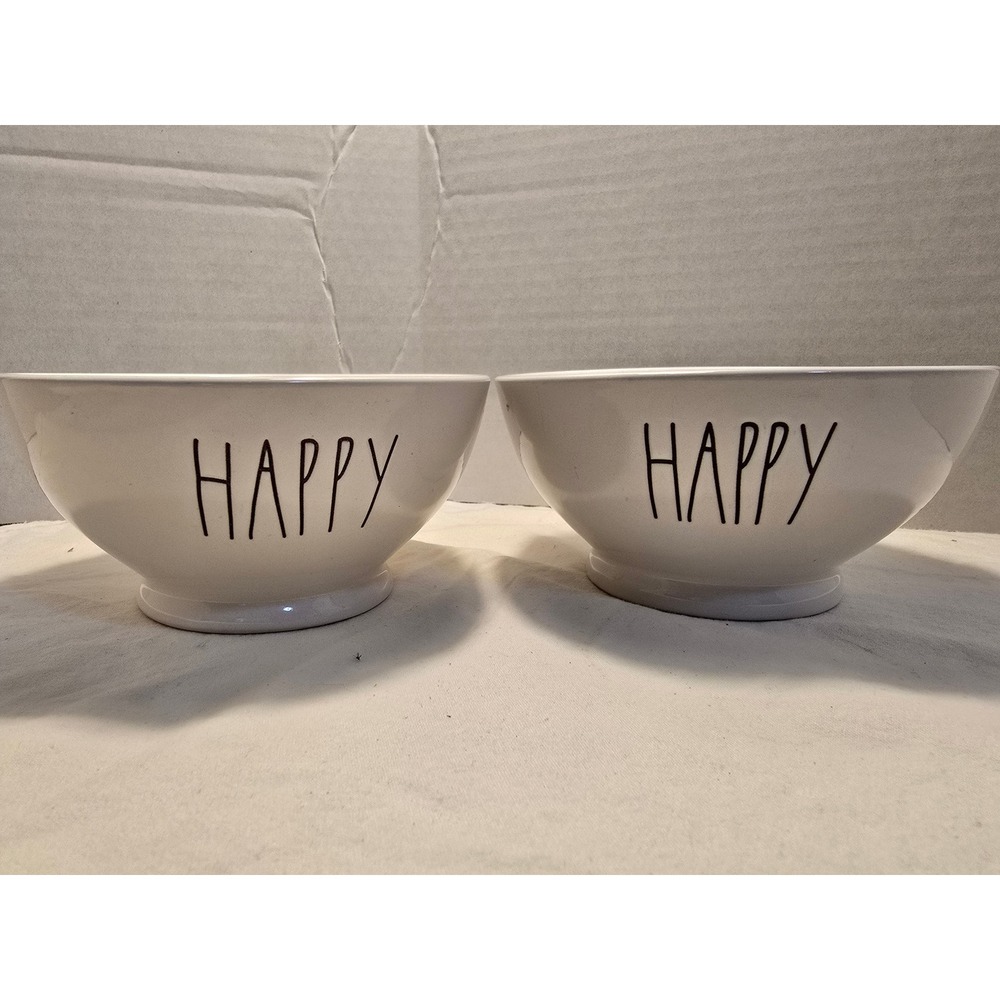 Rae Dunn Happy Ceramic Bowls Set of 2 White Magenta Artisan Collection Farmhouse